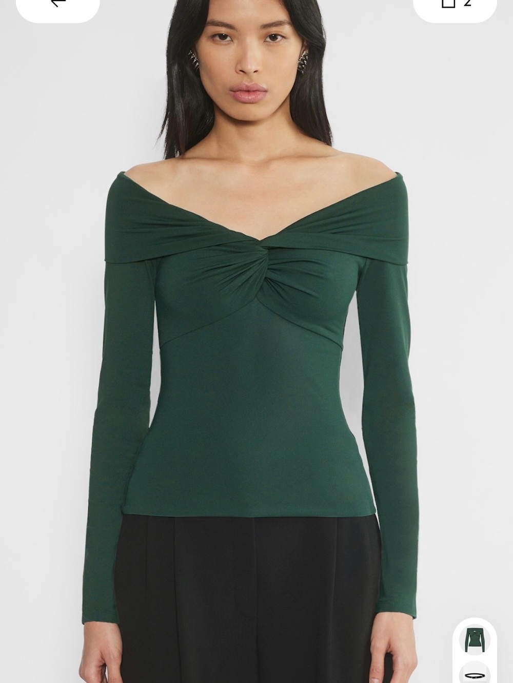Aritzia Contour Twist Off-shoulder Longsleeve - Scarab (Dark Green)
